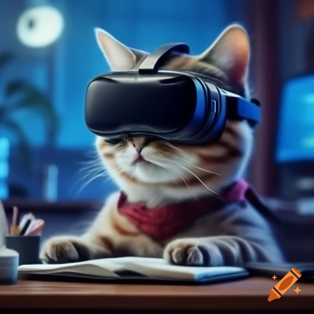 Cat engaging with virtual reality headset