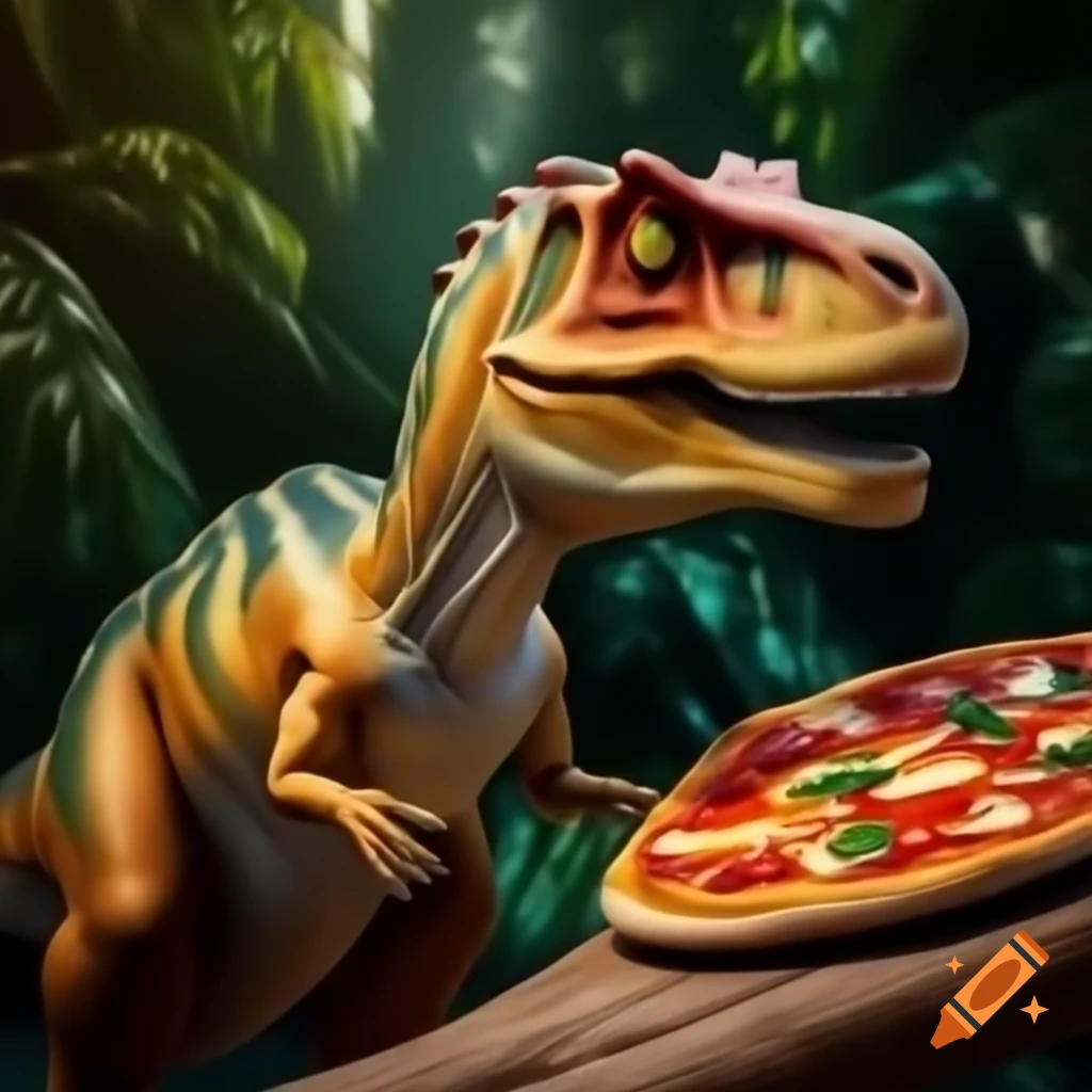 Colorful yellow and orange dinosaurs dressed in traditional costumes