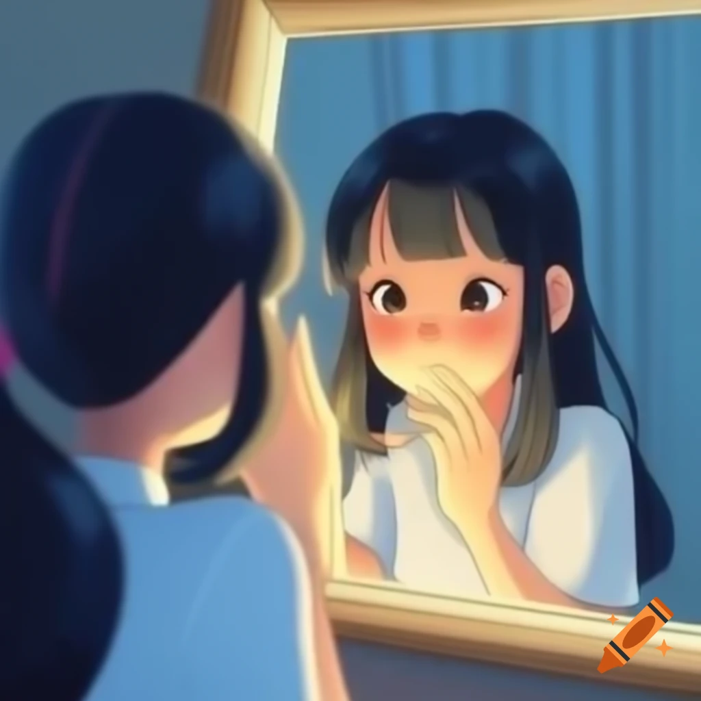 Anime girl interacting with a mirror