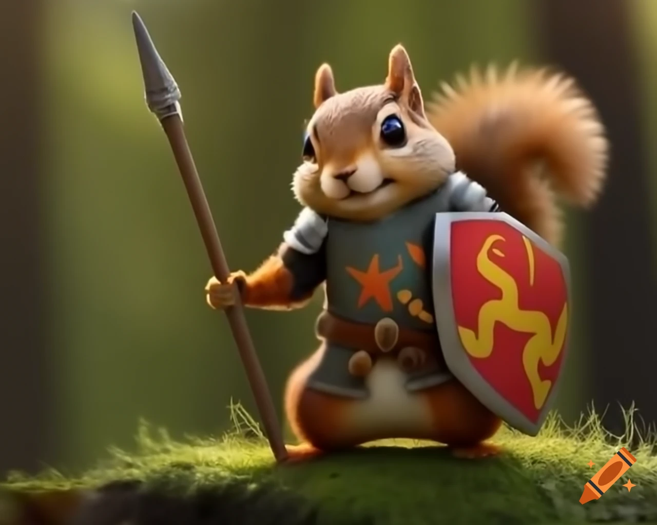 Squirrel knight wielding a lance and shield