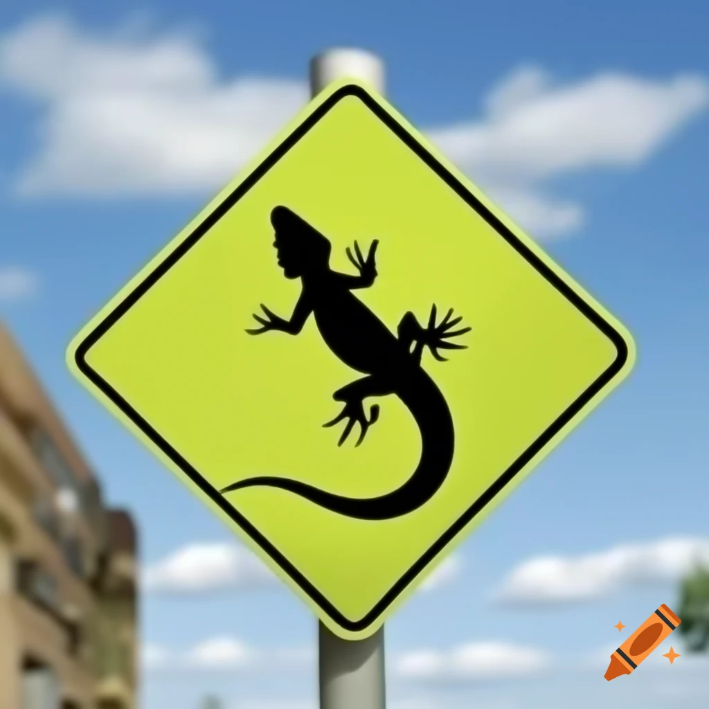 Limping lizard crossing sign illustration