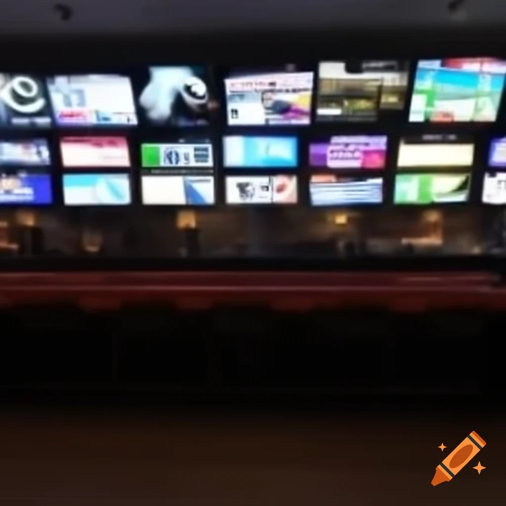 Sports bar interior with TVs and advertisements