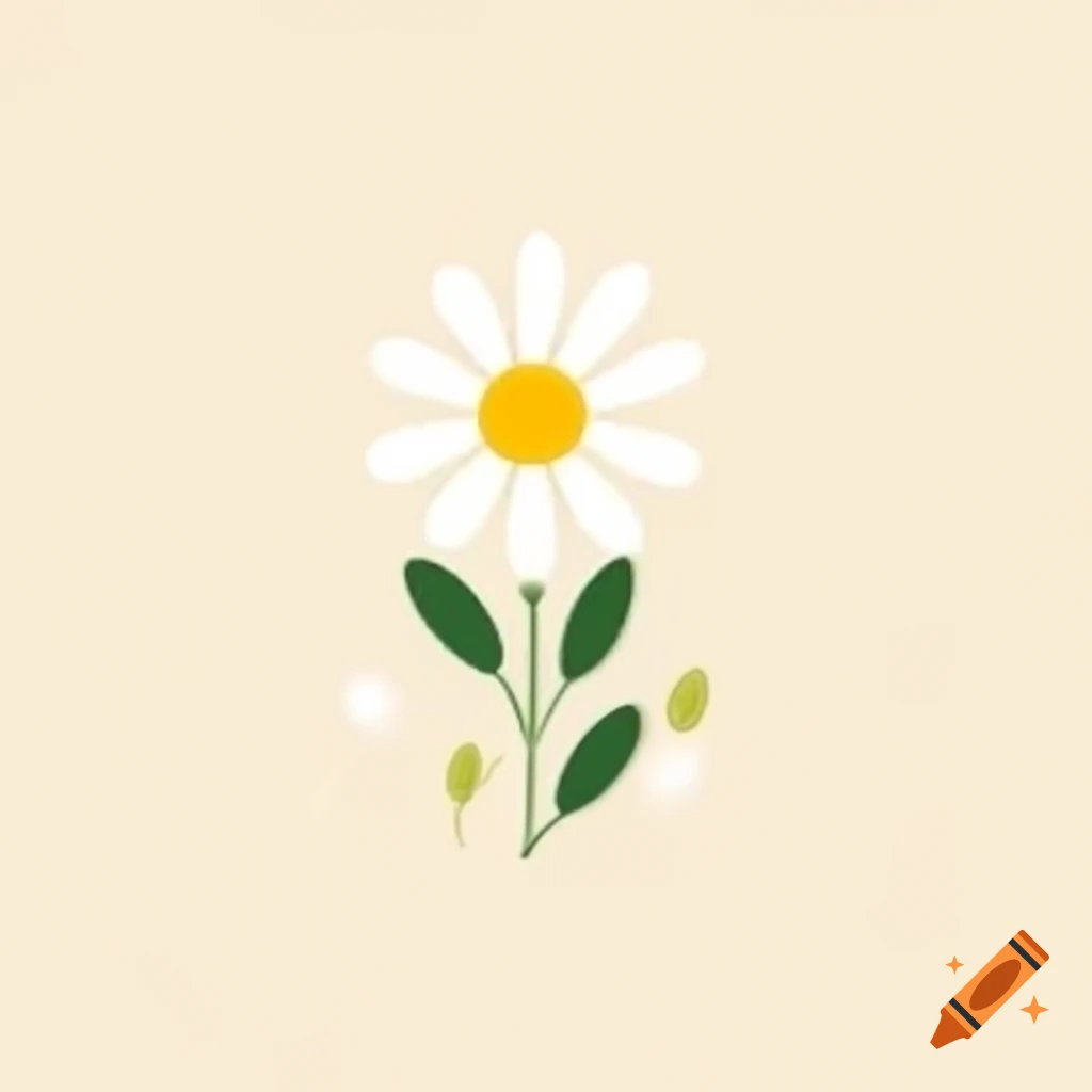 Minimalist illustration of daisy flower with white petals and yellow center