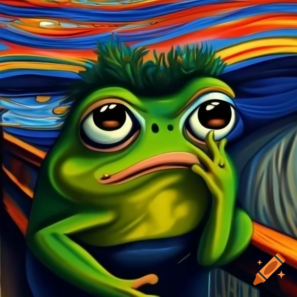 Frog with scared expression inspired by The Scream