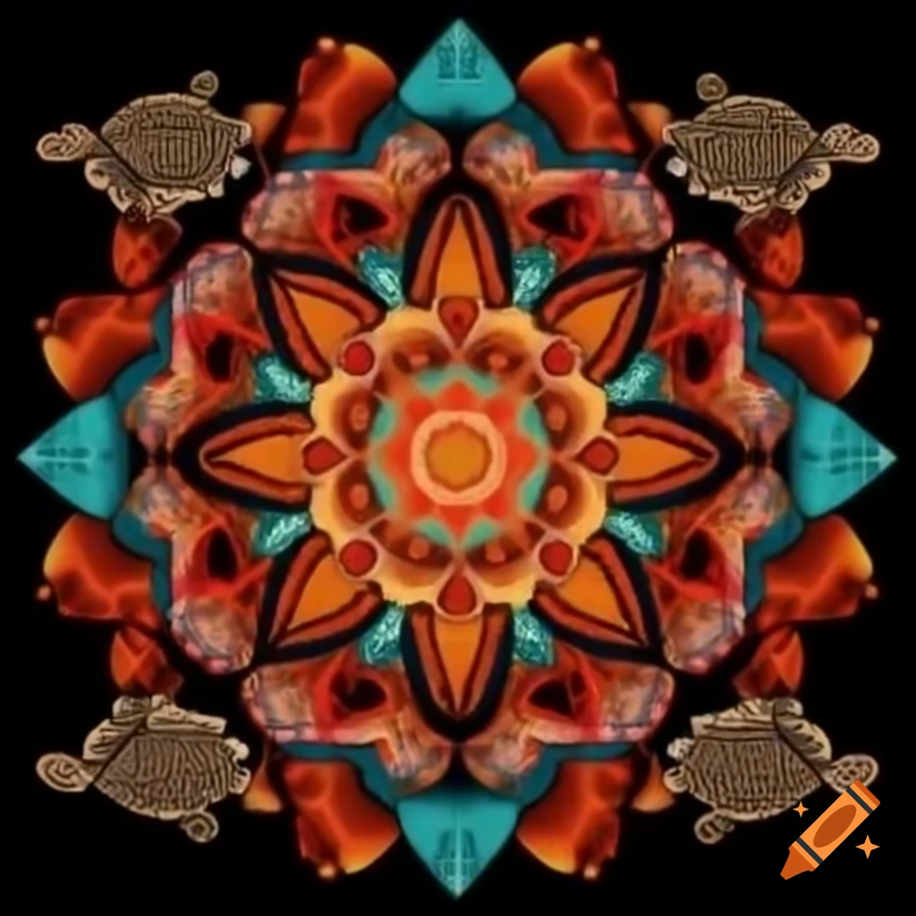 Intricate mandala featuring a turtle in light colors