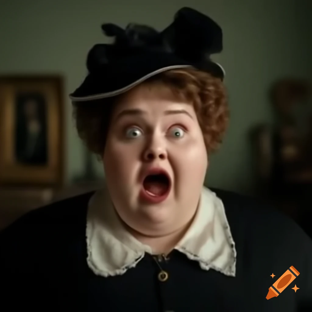 Surprised expression of a Victorian lady with an open mouth