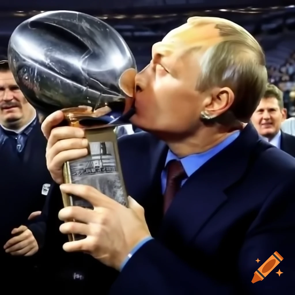 Vladimir Putin celebrating with Lombardi Trophy after Super Bowl win