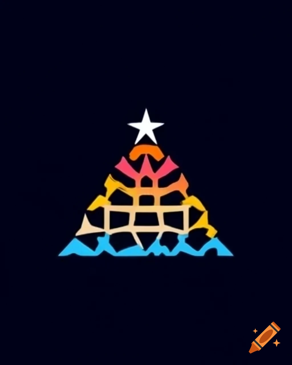Whimsical logo featuring star shapes transforming into human shapes in a pyramid arrangement