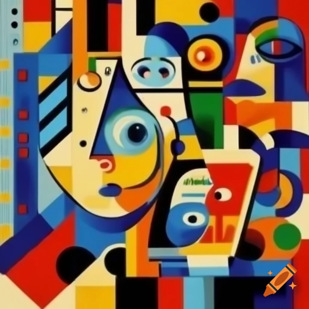 Cubist painting depicting dystopia and utopia themes