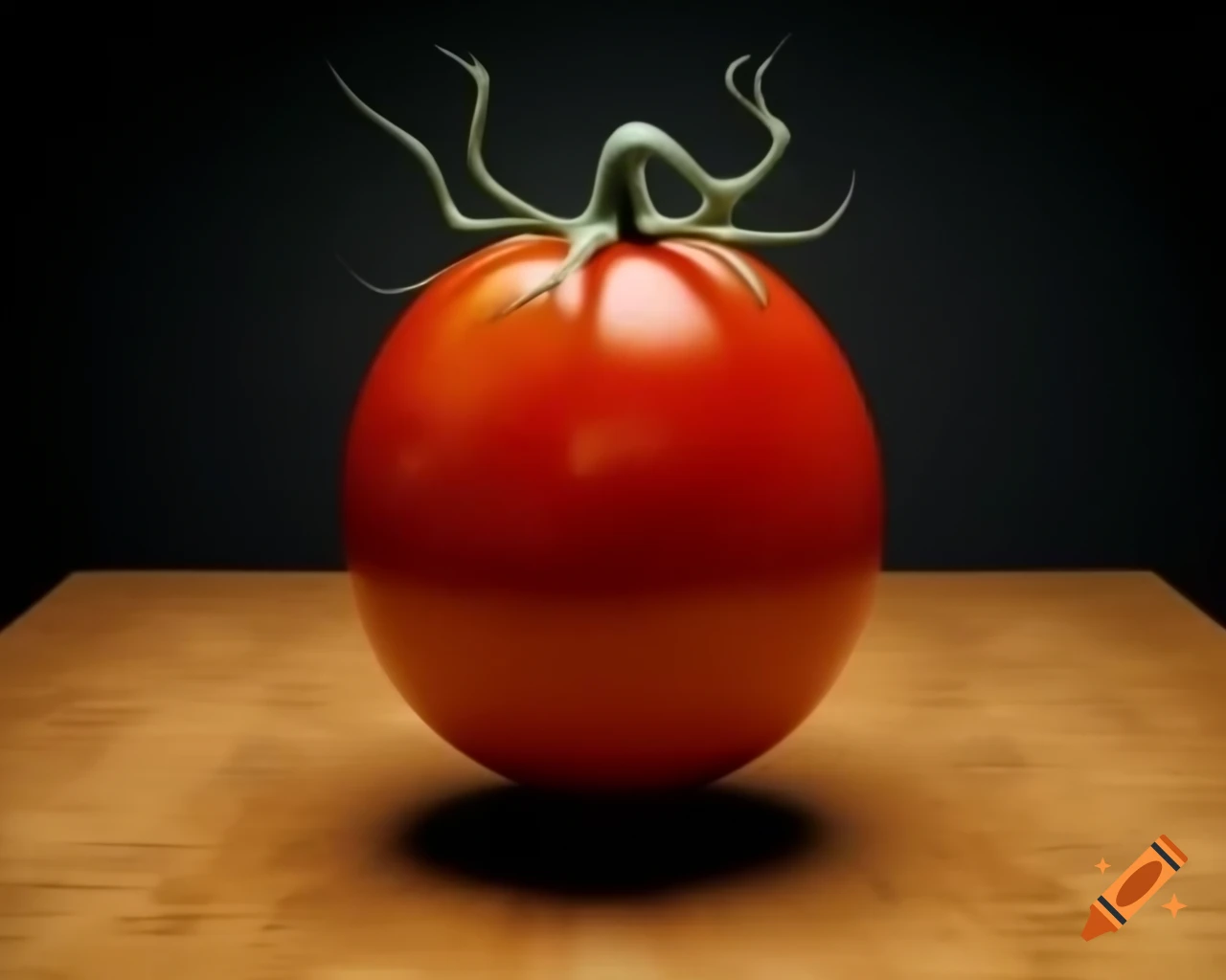 Hyper-realistic tomato sculpture in breathtaking landscape