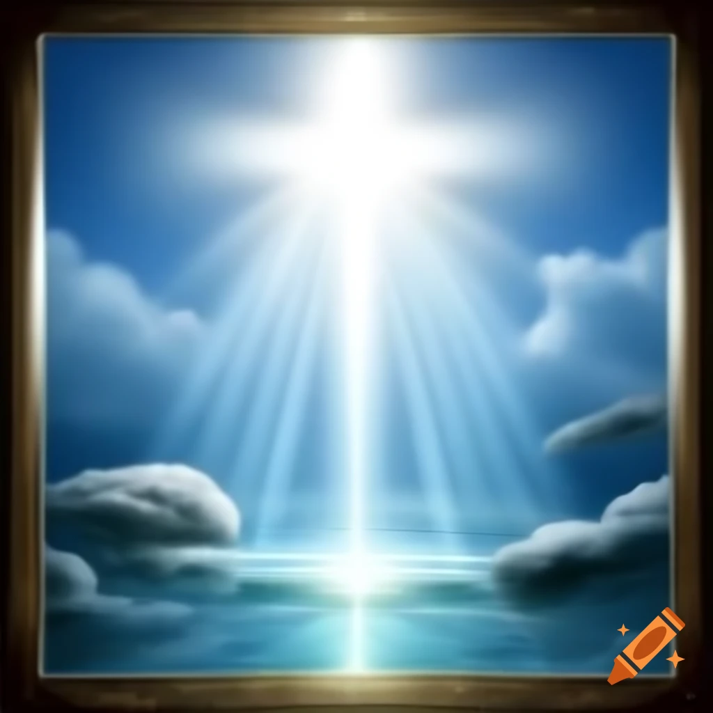 Christian-themed frame with flowing water and radiant white dove symbolizing baptism
