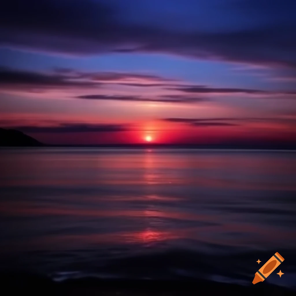 Vibrant blue and purple sunset with lightning