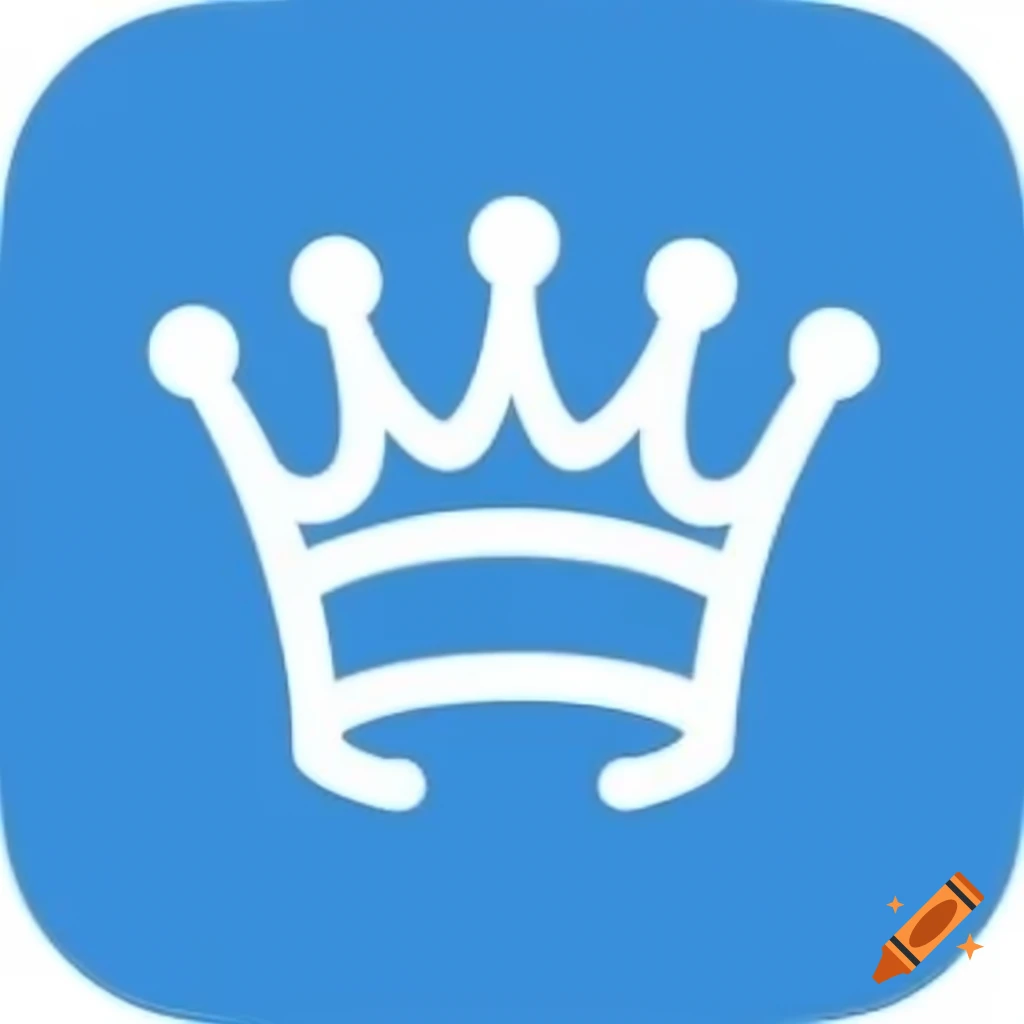 Blue logo featuring white cartoon crown in center
