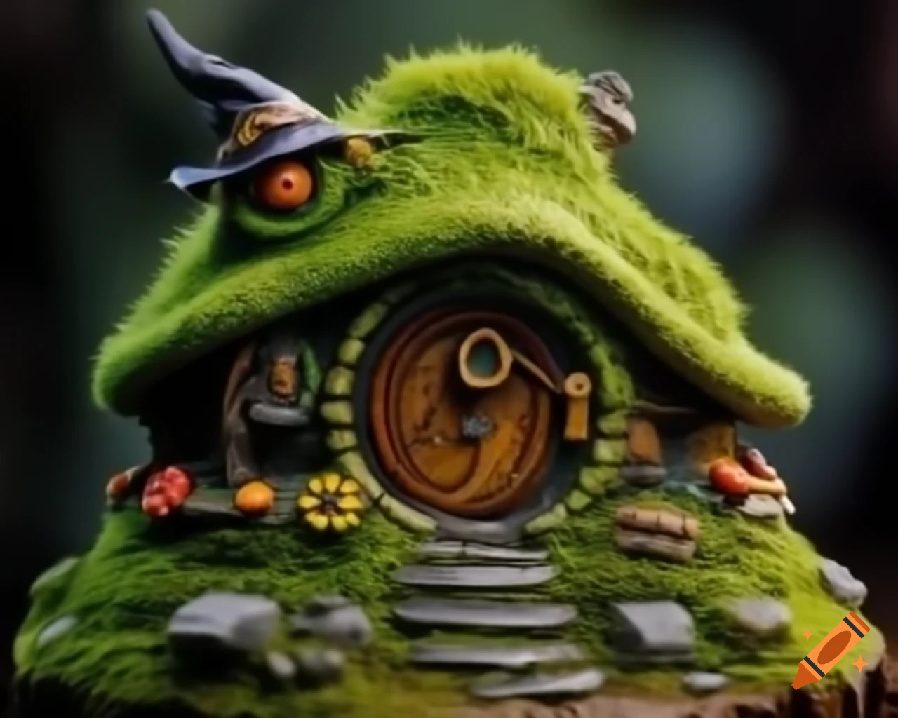 Miniature mossy hobbit house resembling a fairy dwelling