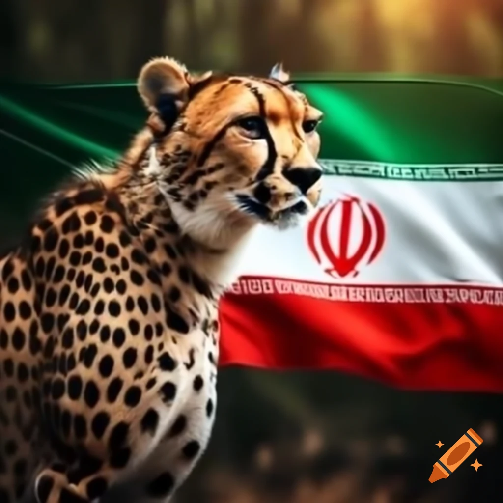 Young cheetah with Iranian flag