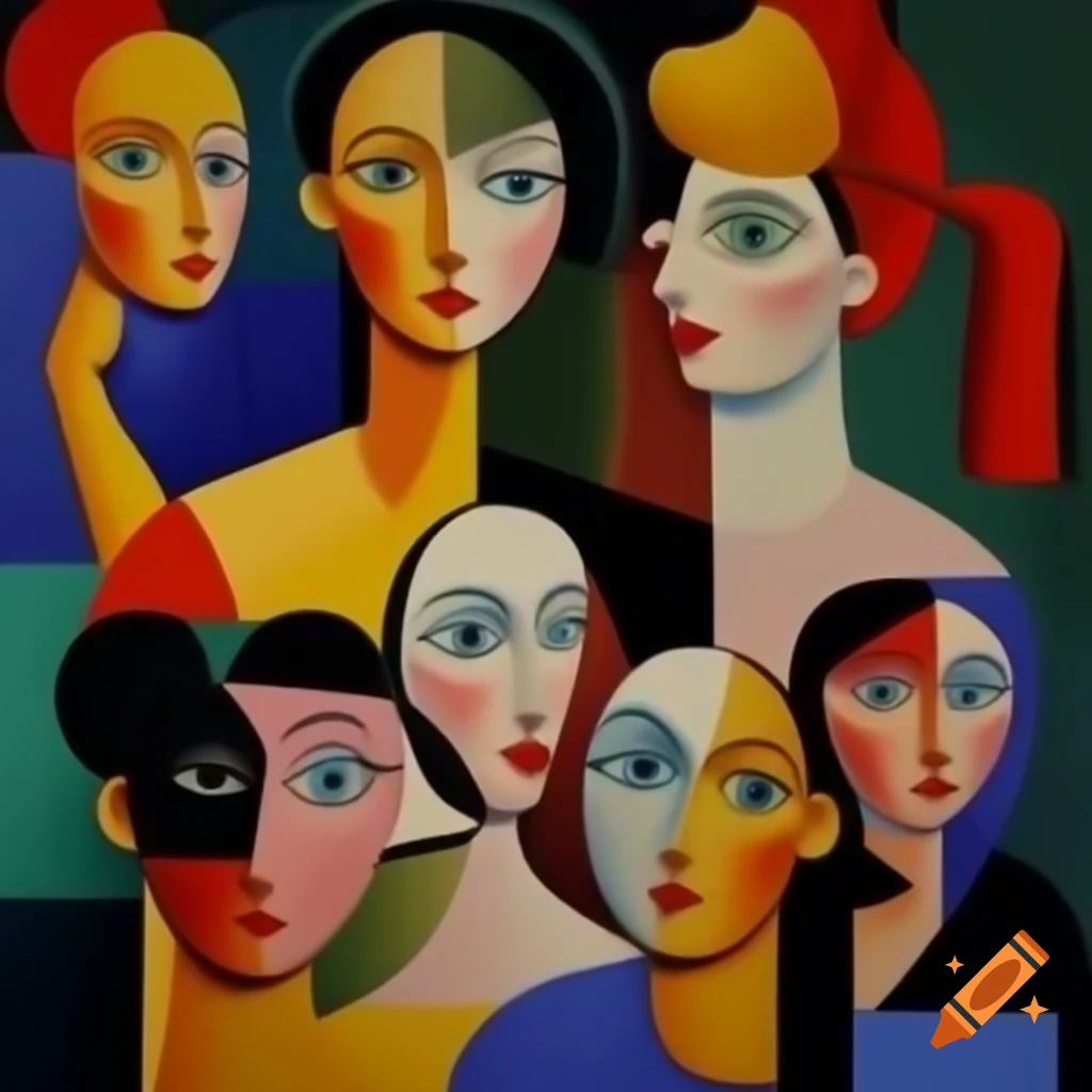 Cubist depiction of women by David Hockney in painting style