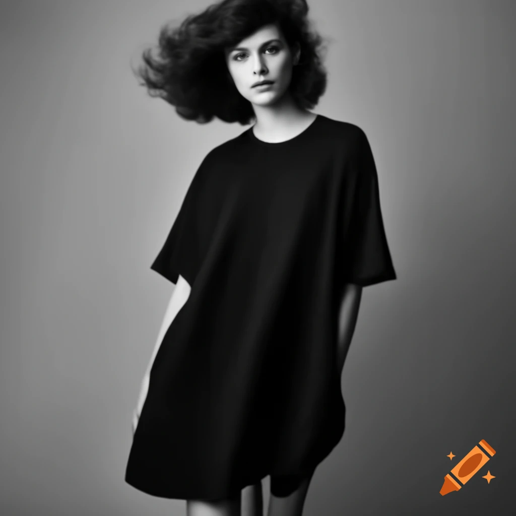 Fashionable woman in a short black dress for clothing store