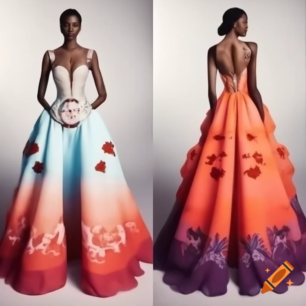 Stunning haute couture dress with intricate patterns and embroidered details