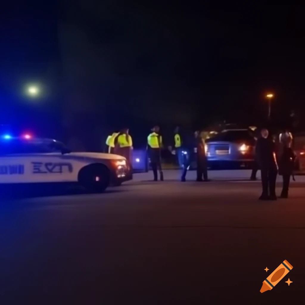 Police intervention at night with sirens and wagons