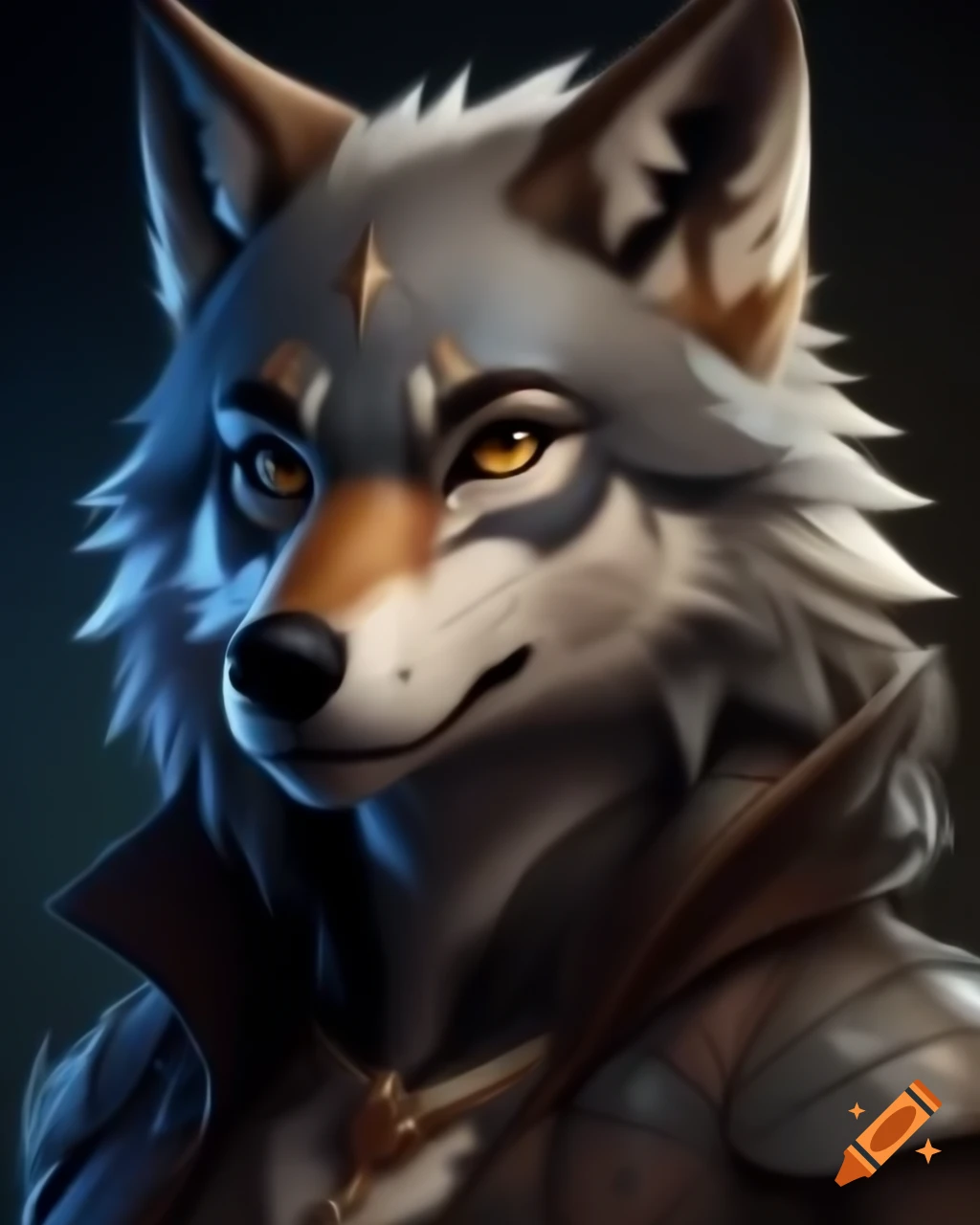 Highly detailed stylized portrait of an anthro female wolf