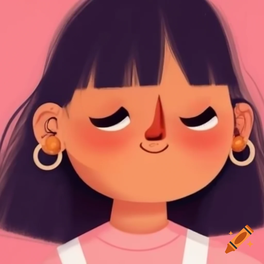 Illustration of girl with face and hair features on earring display card