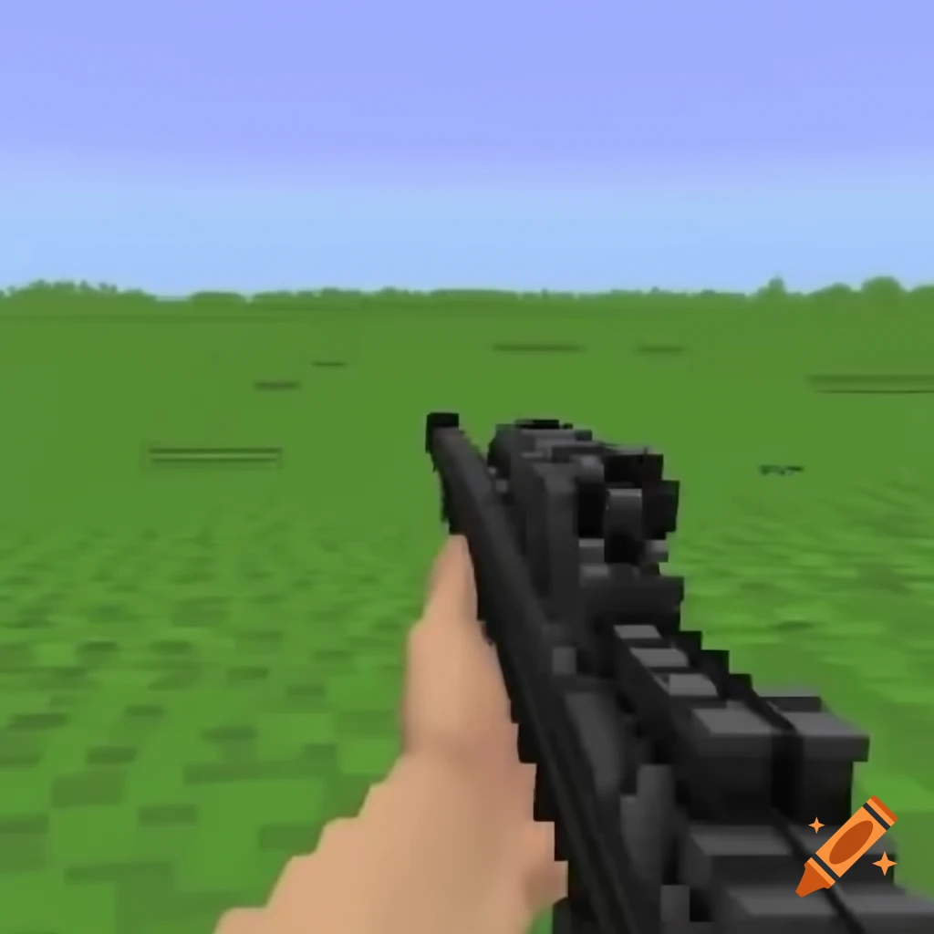 Pixel art rifle in first person shooter perspective