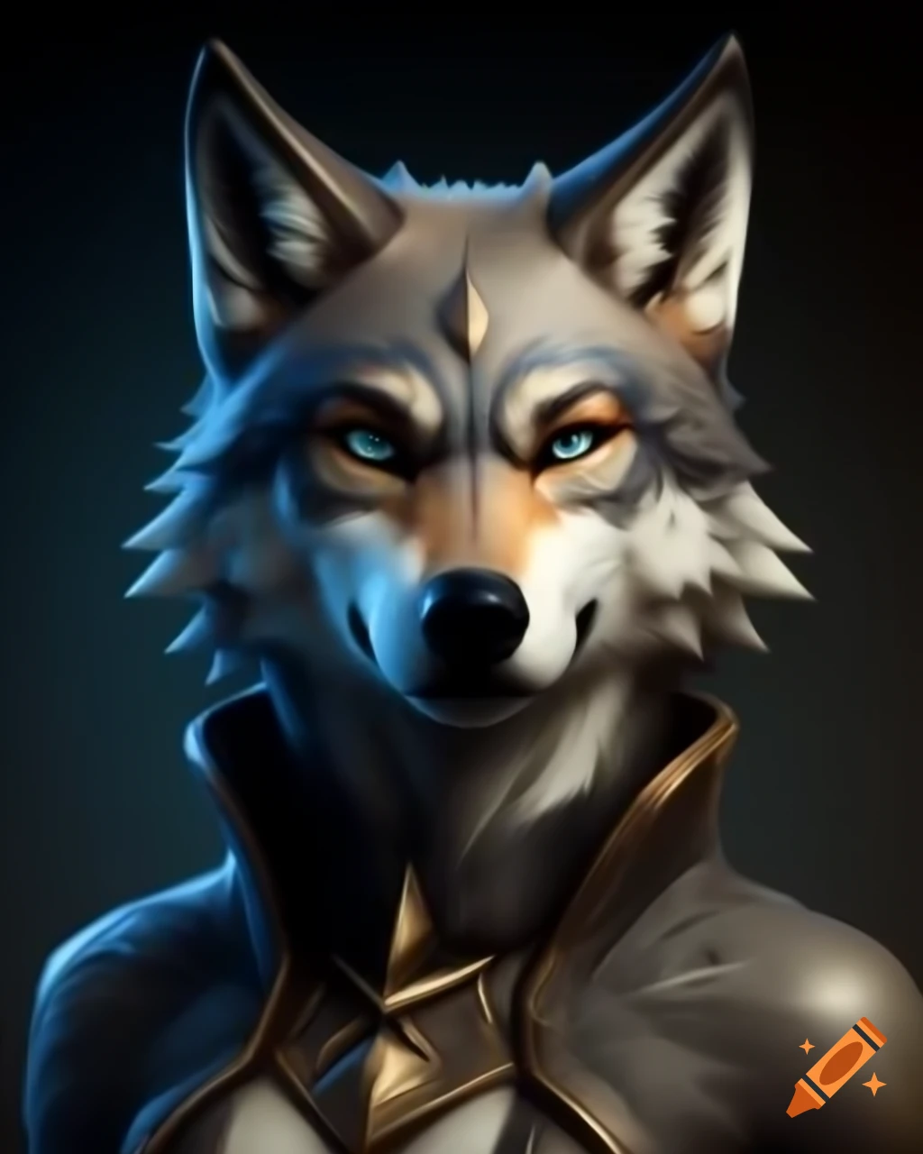 Highly detailed stylized portrait of an anthro female wolf