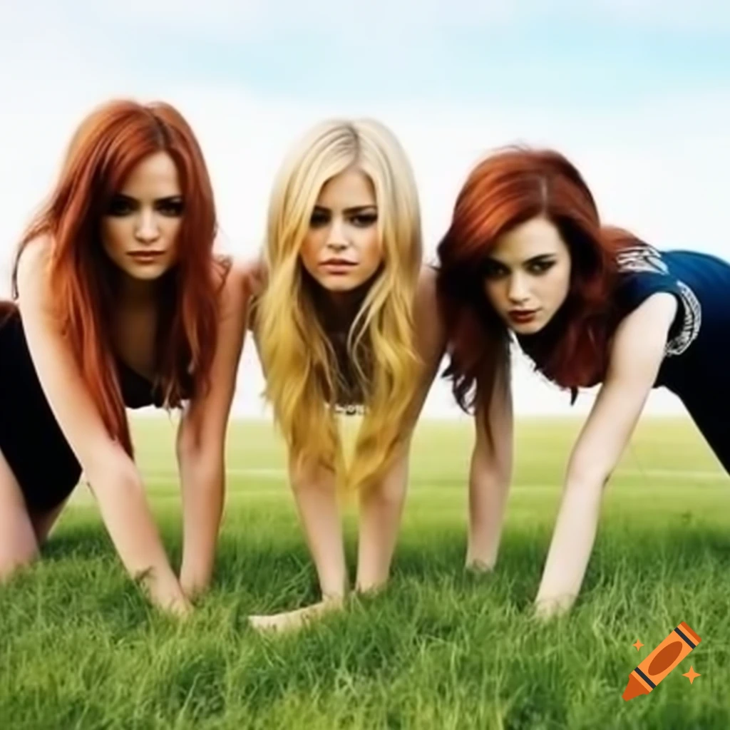 Three women from the back overlooking a field