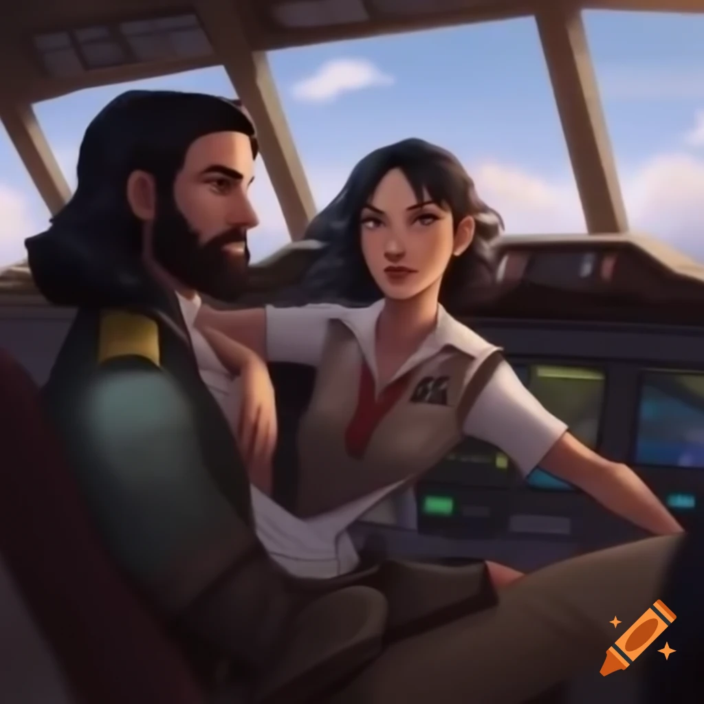 Couple of pilots in aircraft, magical fantasy setting