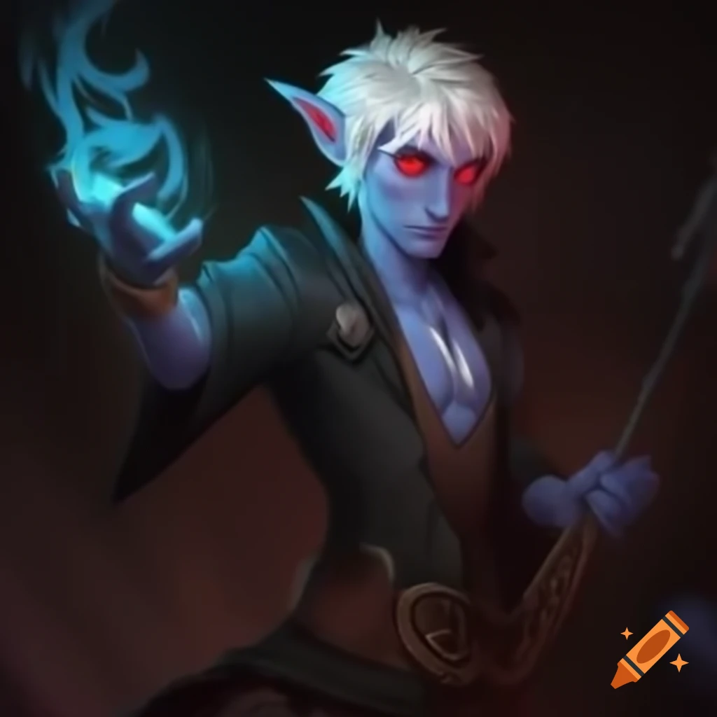 Male halfling necromancer with black hair and red eyes casting firebolt with undead minions