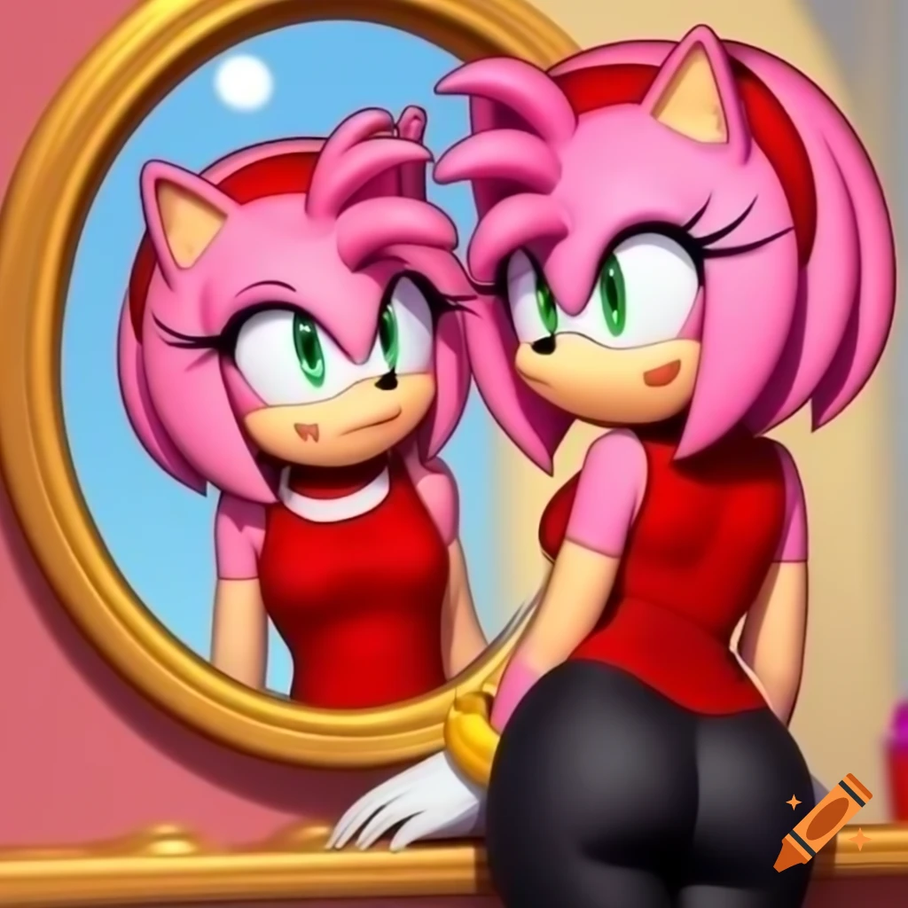 Amy rose from sonic the hedgehog exercising in a gym fitness attire on