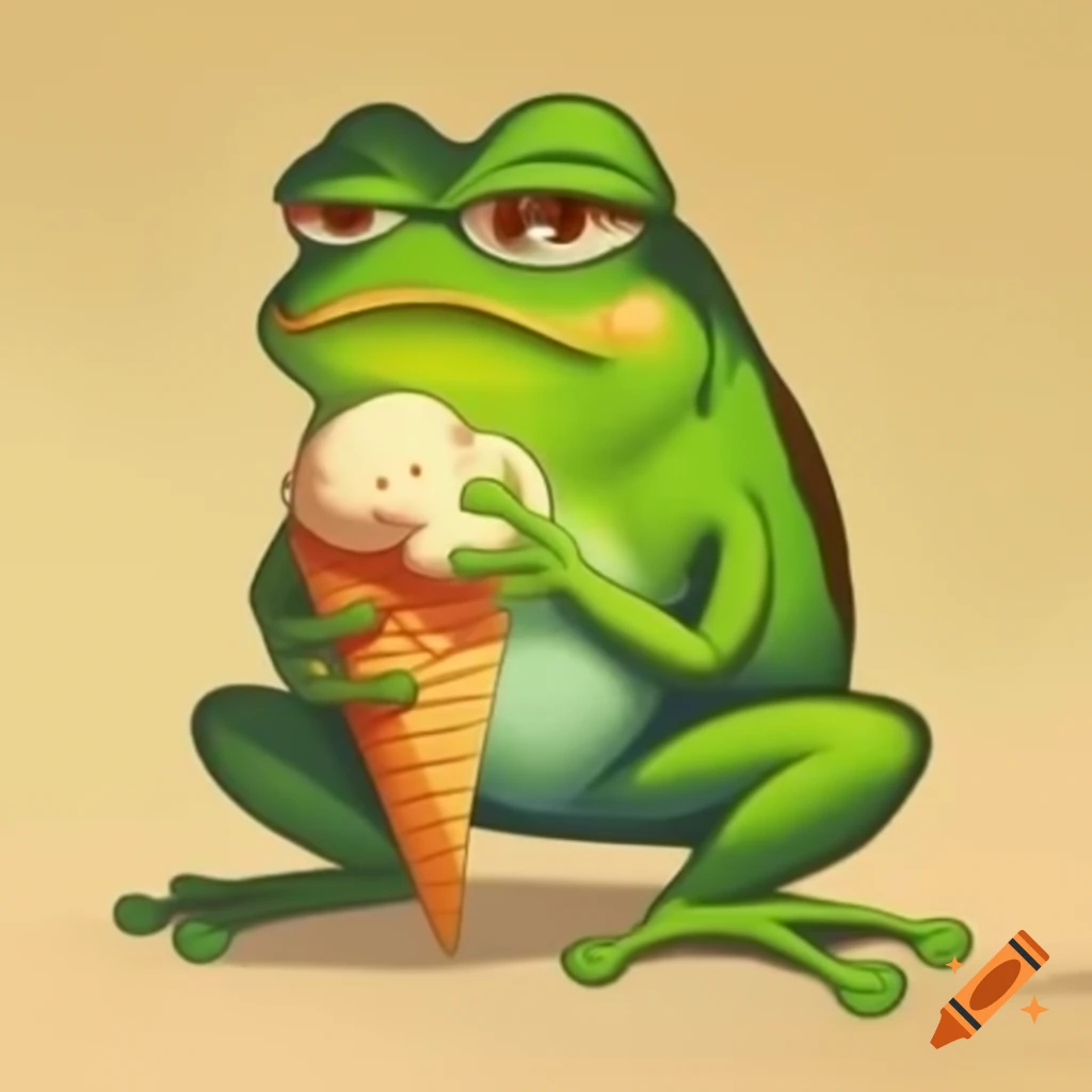 Angry frog holding ice cream in a colorful painting
