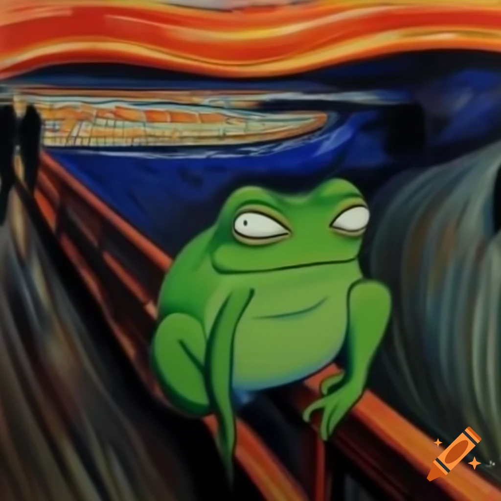 Frog with fearful expression inspired by Edvard Munch's The Scream