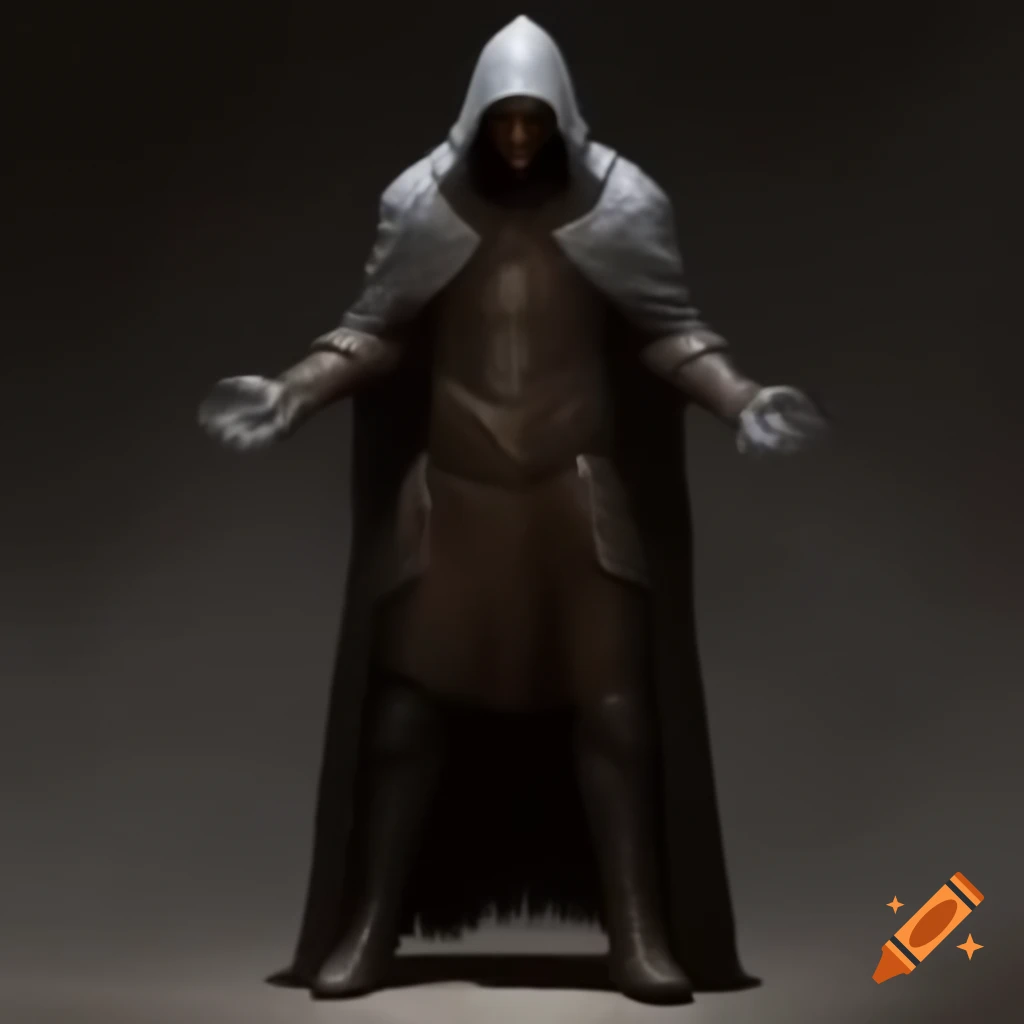 Mysterious figure in a hooded cloak with leather armor