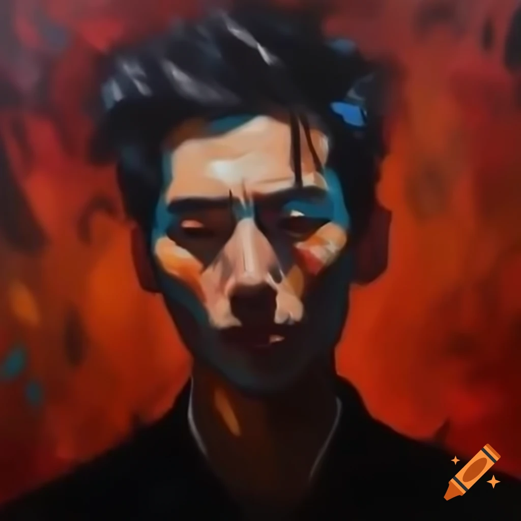 Oil painting of a man showcasing deep emotions with vibrant colors