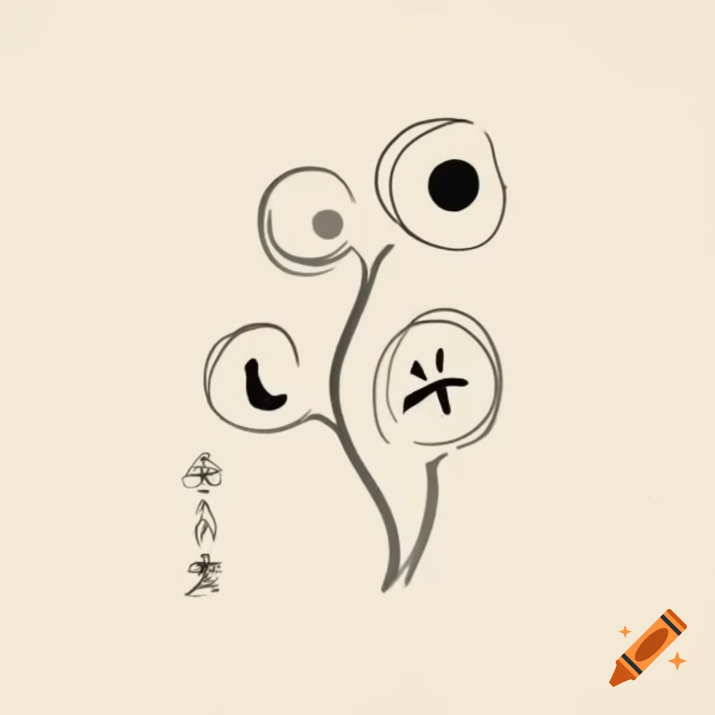 Psychedelic minimal art featuring subtle bud designs inspired by Miro and Hiroshige