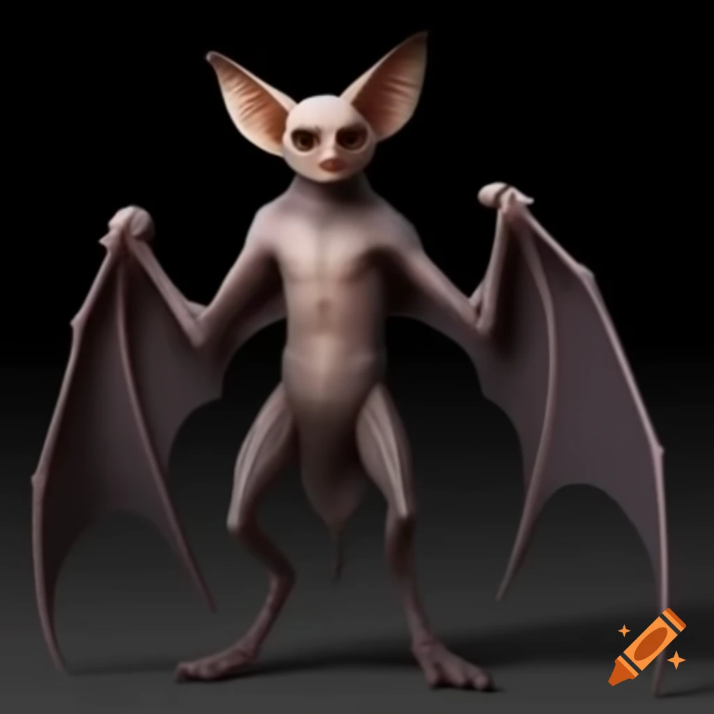 Humanoid bat creature with digitigrade legs and human-like posture