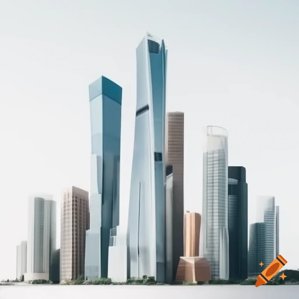 Commercial skyscrapers on white background, modern design