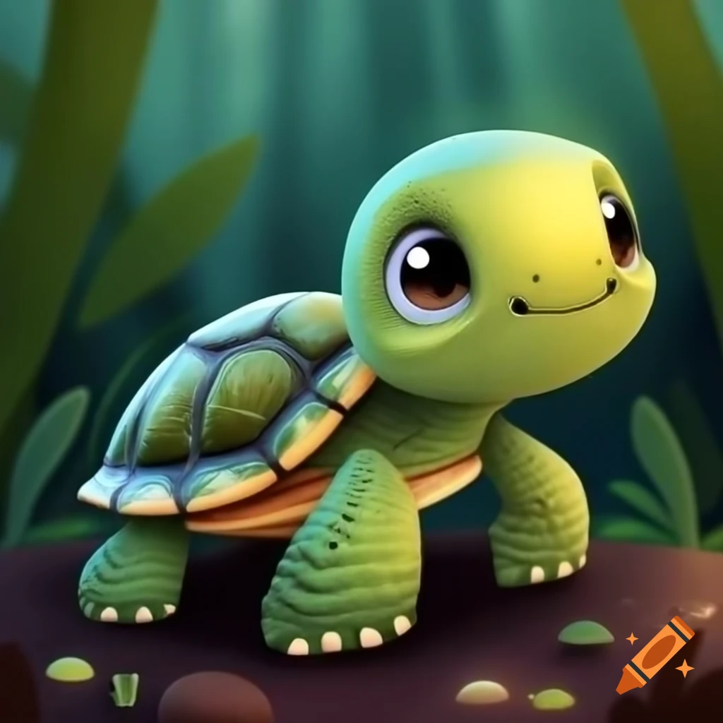 Adorable turtle in mythical forest setting