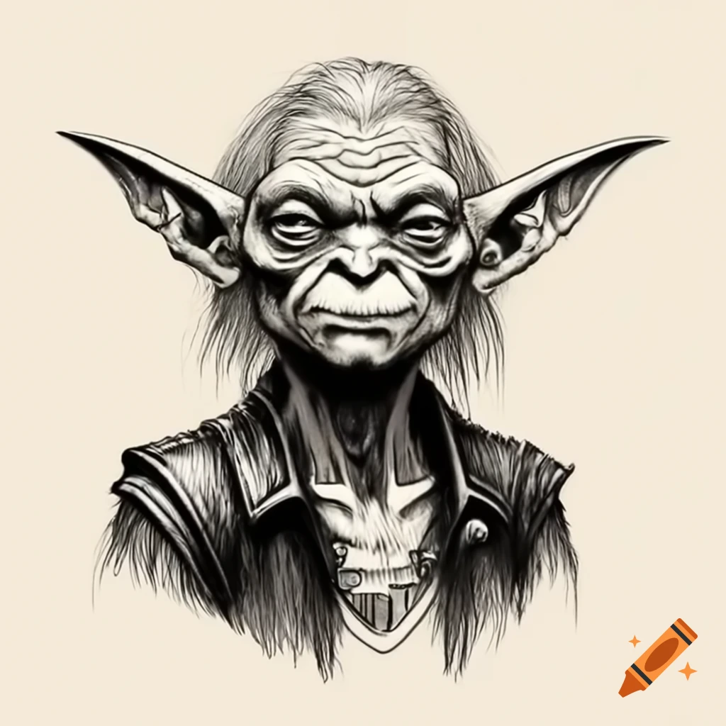 Goblin with pointy ears dressed in black leather