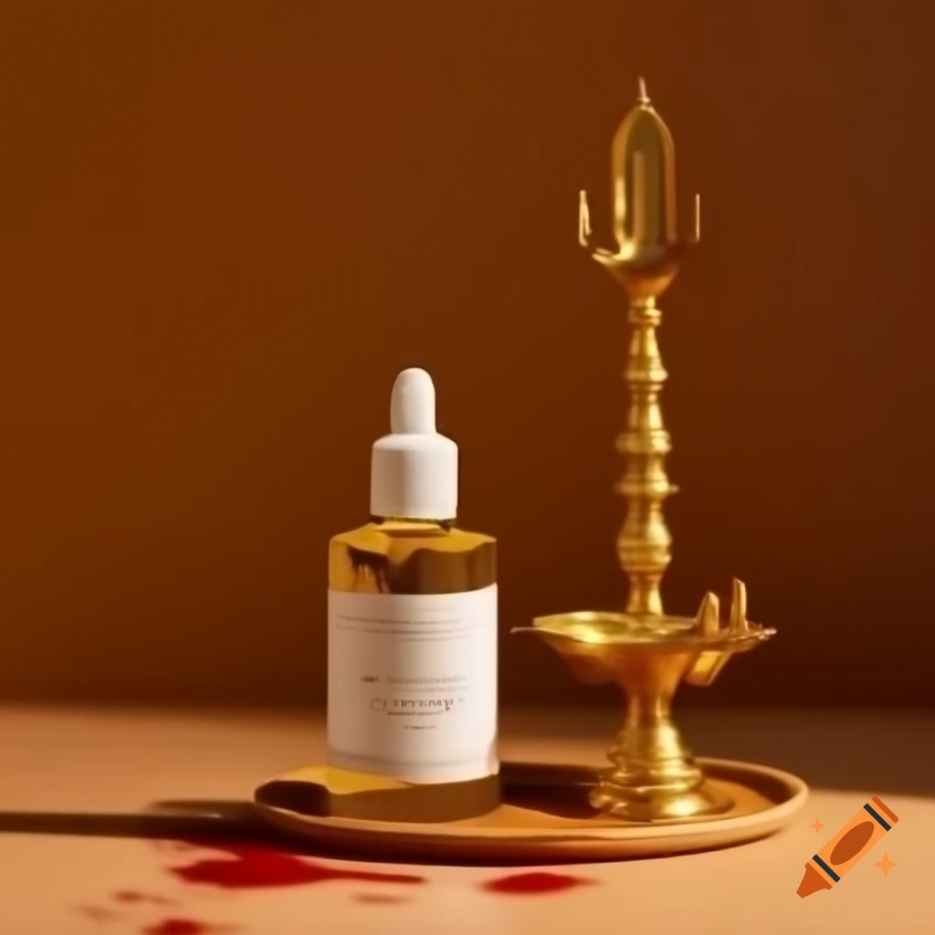 Deepham oil 1 liter bottle next to Indian mud oil lamp