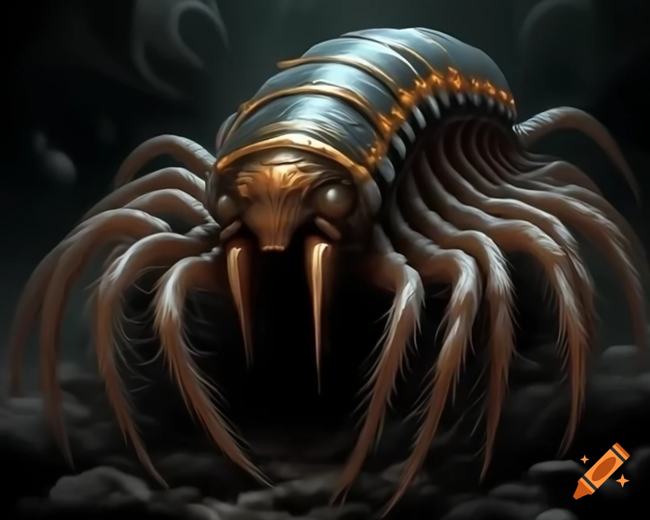 Sinister centipede in dark fantasy art style