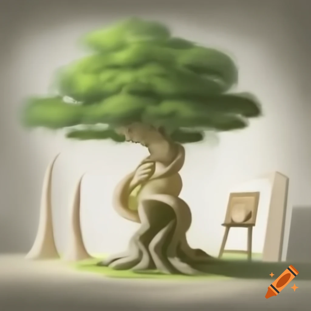 Tree transitioning from natural form to sculpture or painting