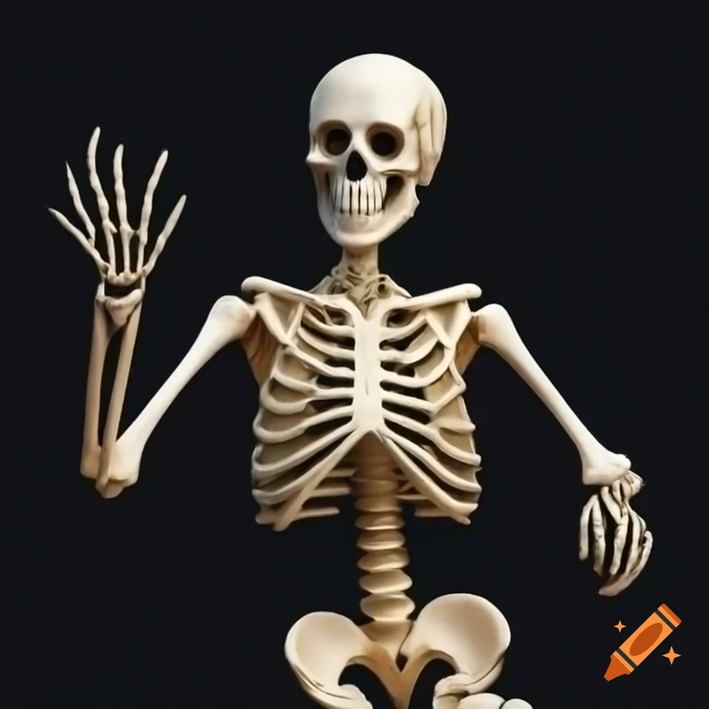 Dancing skeleton named Zachary in a playful pose