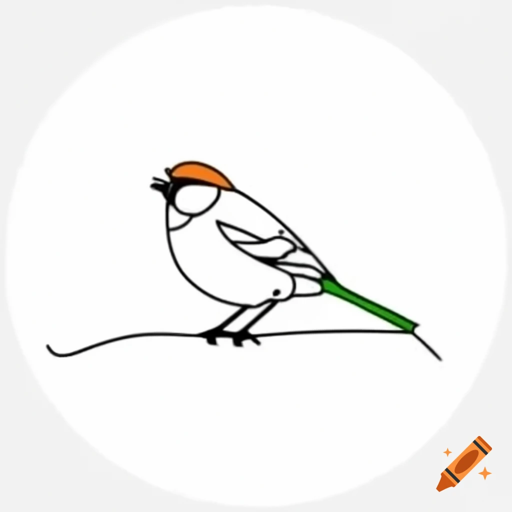 Outline drawing of a bird on a branch in black and white on craiyon