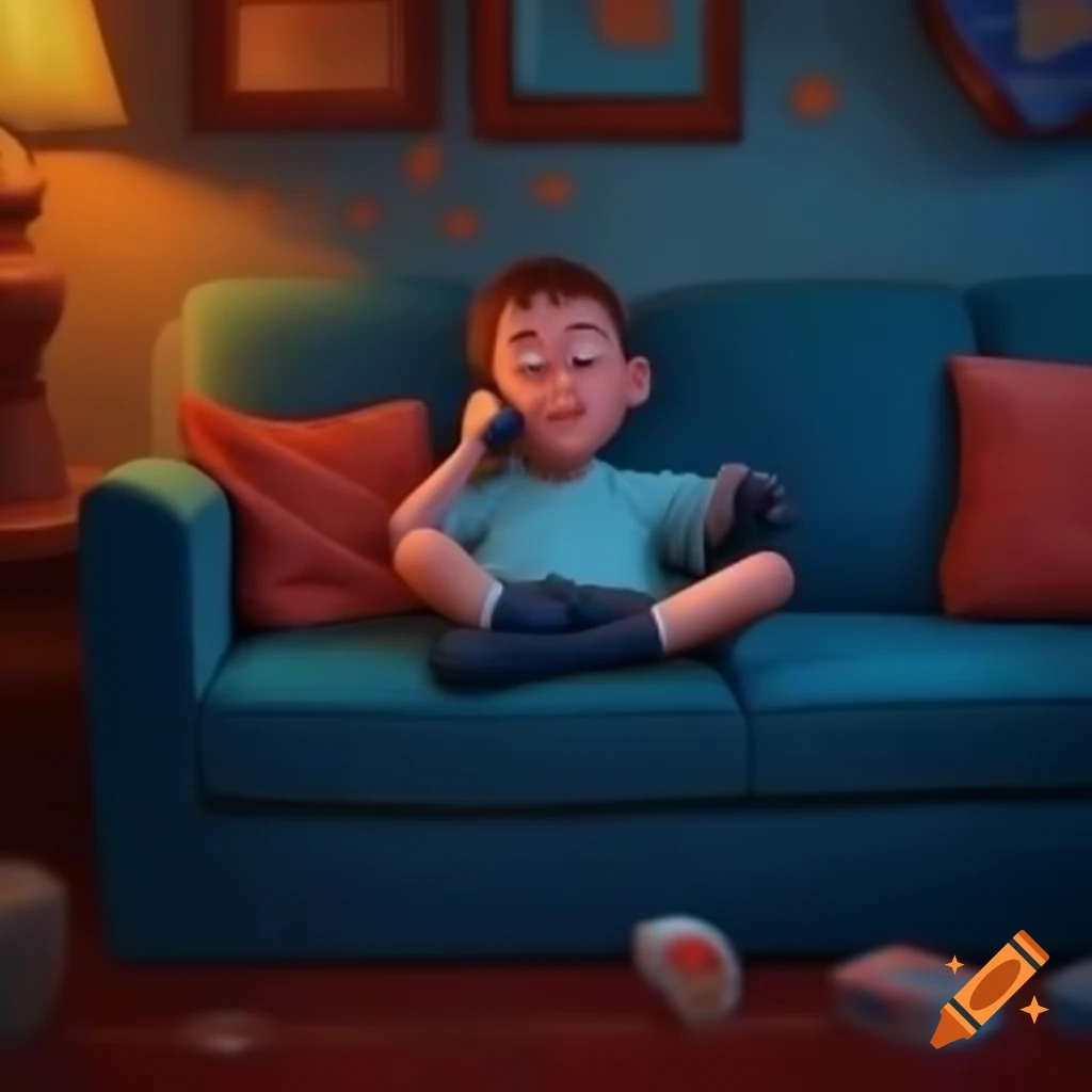 Boy sitting on sofa playing game on smartphone