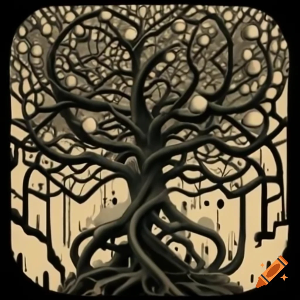 Tree of life inspired by Escher's artistic style