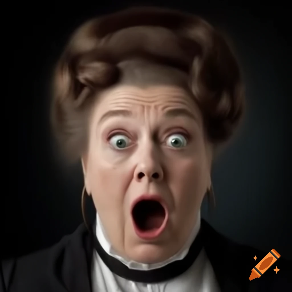Surprised expression of a beautiful Victorian lady with mouth open