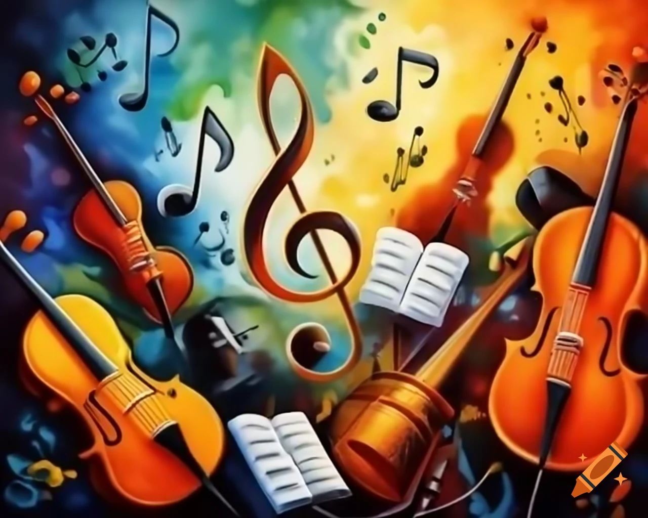 Vibrant music notes and instruments illustration