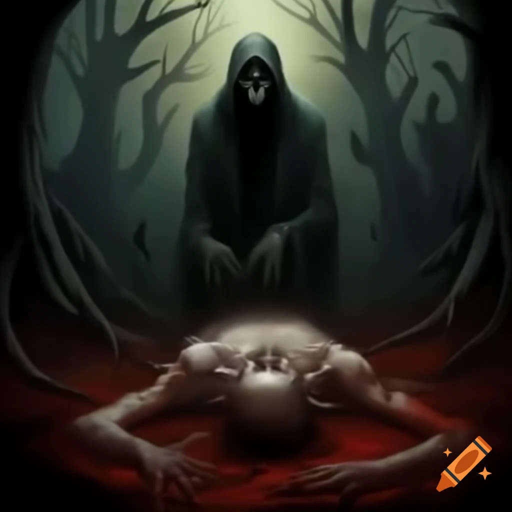 Creepy graveyard scene with figure resembling a dead man